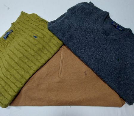 Ralph Lauren Sweaters – 1/4 Zip, Kabelstrick, Rundhals, V-Ausschnitt & Strickjacke – Note A/B – 10 Stück | 09-210
