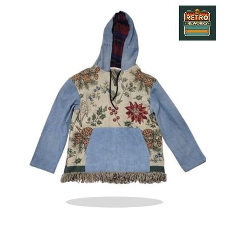 Upcycled Tapestry Denim Hoodie Jacket