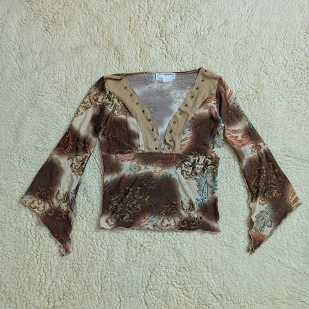 Y2K Italian Mesh Long Sleeve Blouses | Vintage Sheer Tops
