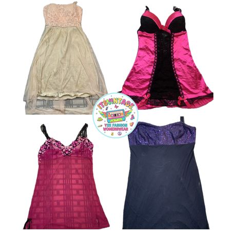 Vintage Y2K Babydoll & Slip Dress Bundle – 9pcs | Lace, Sequin & Satin Party Dresses | VR374 💜✨
