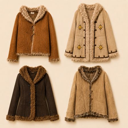 Manteau afghan court en fausse shearling Y2K