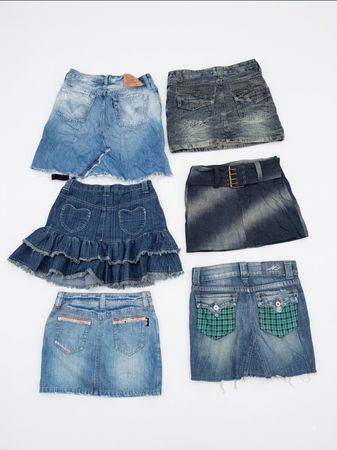 Vintage Y2K Denim Mini Skirt Lot -Pieces Mixed Styles, Distressed, Ruffled, Plaid(VM-168)