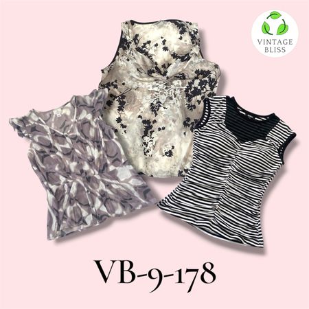 Y2K Black & White Poly Blouse Wholesale Bundle – Short Sleeve,(VB-9-178) 9 piece