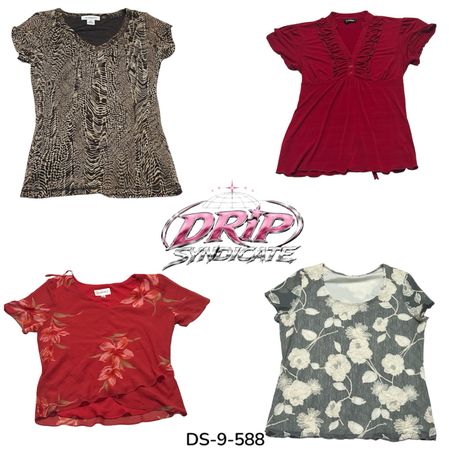 Y2K Chic Short Sleeve Poly blouse(DS-9-588)