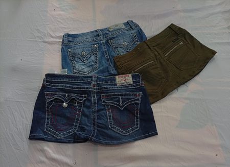 CR12334 Upcycled Miss Me and True Religion Mini Denim Skirts