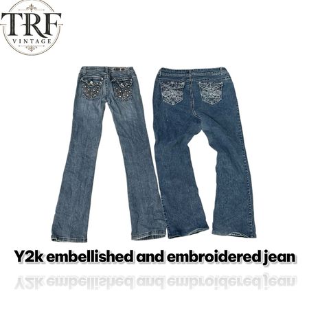 Y2k embellished and embroidered jeans #133