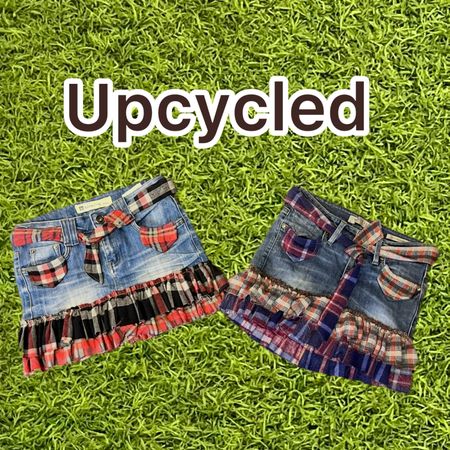 Upcycled Y2K Denim & Flannel Ruffle Mini Rock