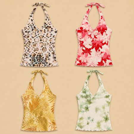 Y2k Upcycled Printed Wildflower Halter Tops
