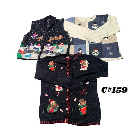 Wholesale Vintage Christmas Sweaters Bundle | 10pcs Women’s Holiday Cardigans Mix (Heirloom Collectibles, Victoria Jones, Studio, Croft & Barrow S-2X) C#159