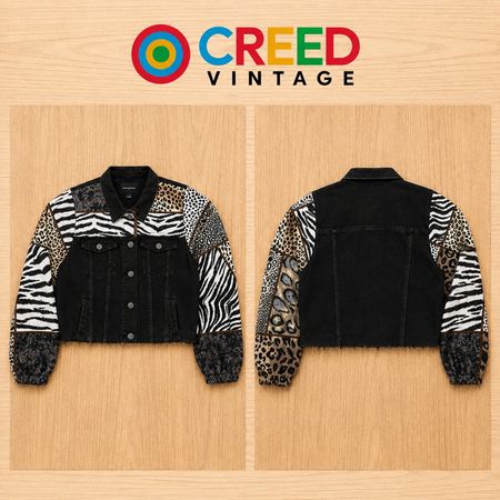VESTE EN DENIM CROPPÉ PATCHWORK ANIMAL RECYCLÉE CR2230