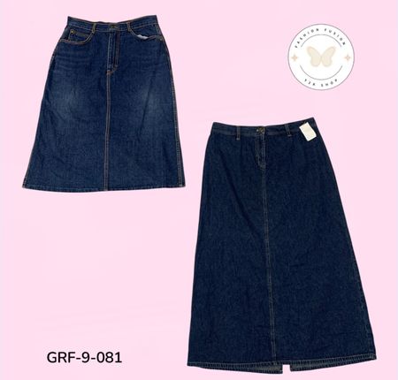 Y2K Denim Long Skirts | Vintage 2000s Women’s Long Denim Skirt Collection | Wholesale. (GRF-9-081)