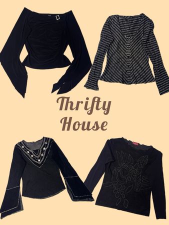 Y2K Vintage Embellished Black Tops(TH/721)