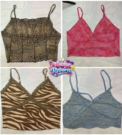 Y2K Vintage Lace & Animal Print Cami Bundle | VR-424