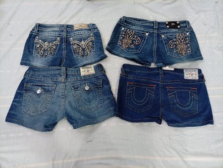 CR10762 Upcycled Miss Me and True Religion Mini Denim Shorts