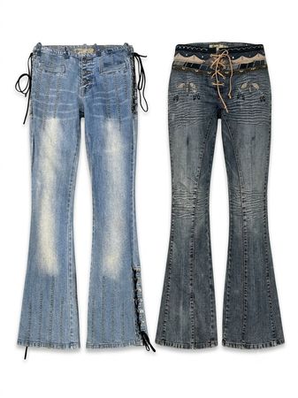 (FV-2029) Y2K Flared Jeans Detail sequence &Beadeda