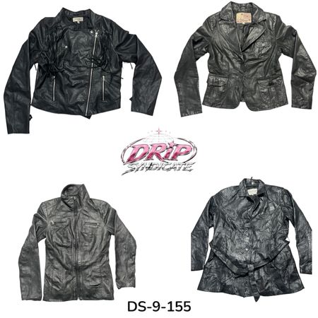Y2K Black Faux Leather Jacket Vintage Streetwear Style (DS-9-155)