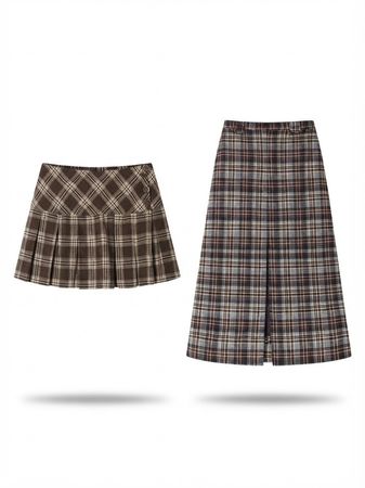 (FV-2724)     Y2K Vintage Plaid Mini Skirt & A-Line Skirt Mix