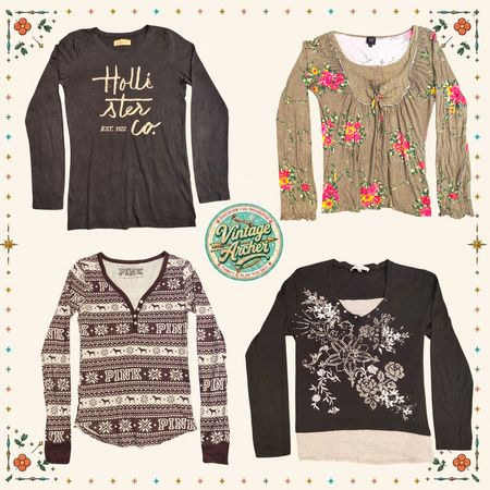 Y2K Assorted Henley & Long Sleeve Tops Bundle :10pcs (HT2)