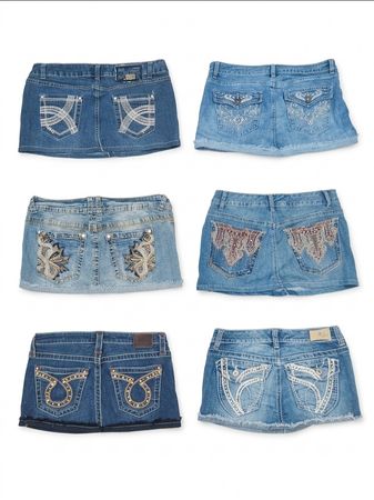 Retro 2000s Era Denim Micro Skirt Mix Glitter Pocket Details(VM-111)