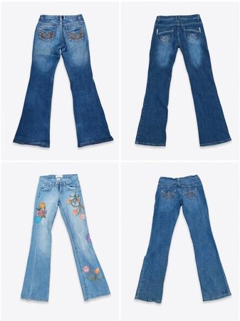 Y2K Cyber Grunge Rhinestone Back Pocket Low Rise Flare Jeans(Z-29)