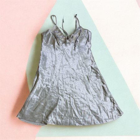 TH500 Y2K Vintage Silk Slip Dress Floral Embroidery Detail