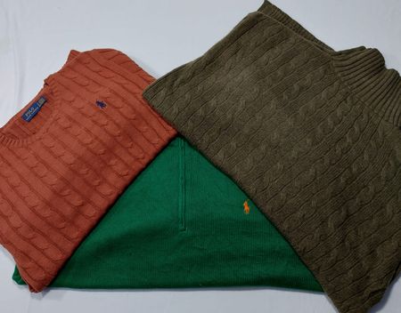 Ralph Lauren Pullover – 1/4 Zip, Zopfmuster, Rundhals, V-Ausschnitt & Strickjacke – Note A/B – 10 Stück | 09-216