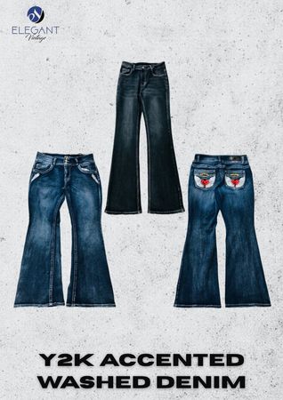 Y2K Akzentierte gewaschene Denim-Hose - EV2440