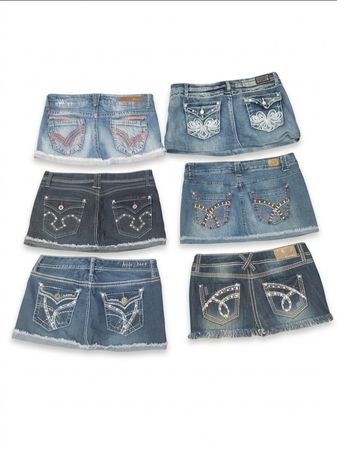 Vintage Y2K Embellished Denim Skirts – Rhinestone & Embroidery Detail(VM-149)