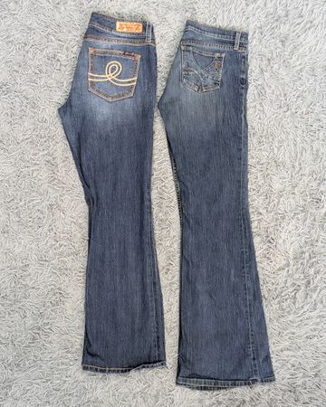**Y2K Flare Denim – Embroidered 2000s Fashion Mix