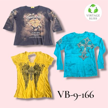 Y2K Mixed Printed T-Shirt Wholesale Bundle – Short Sleeve, Assorted Styles & Prints (VB-9-166) 8 piece