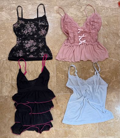 TH317 Y2K Lace Trim Cami Top Soft Girl Fairycore Slim Fit Tank
