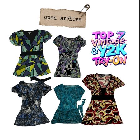7-Piece Vintage & Y2K Abstract Floral Pattern Blouses & Tops Lot