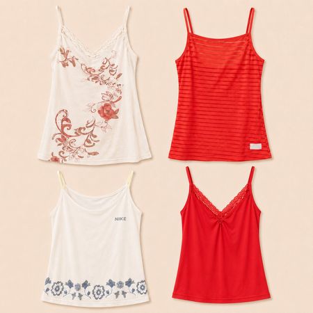 Y2k Red And White Cami Tops