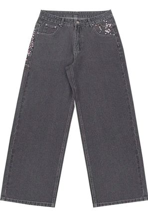 Jeans svasati e a palazzo ricamati Y2k