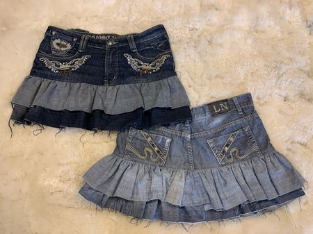 Upcycling Y2K Denim Rüschenshirt Minirock