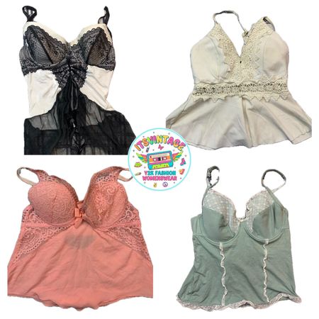 Vintage Y2K Lace Babydoll & Cami Bundle – 12pcs | Sheer, Crochet & Bow Detail Tops | VR375 🖤✨
