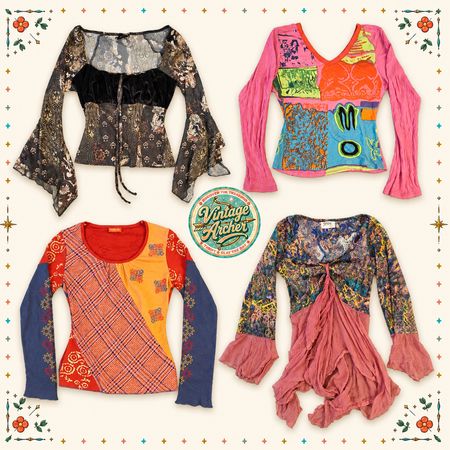 Y2K Gypsy Girl Patchwork & Flare Sleeve Tops :10pcs (B7)