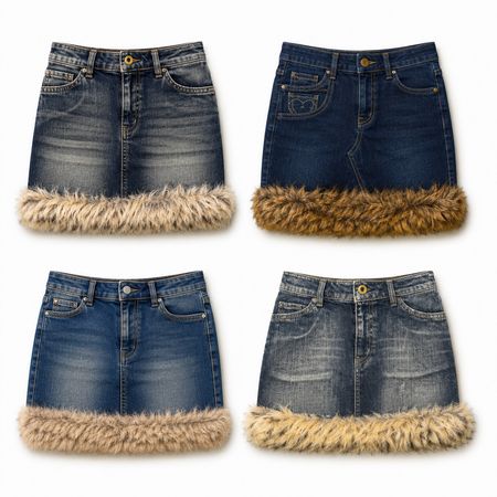 Jupes en denim mini Y2k UpCycle avec fourrure