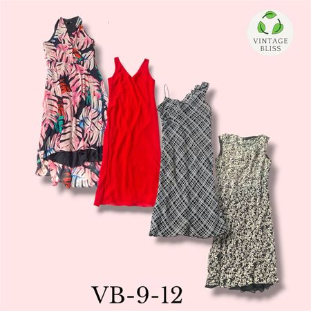 Y2K Vintage Printed Poly Dresses Wholesale Bundle – 12 Piece Lot(VB-9-12)