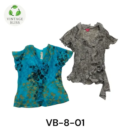 Women’s Y2K Mix Printed Poly Blouse – Trendy Vintage Style(VB-8-01)