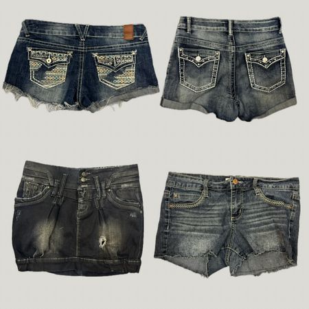 Y2K Trashy Grunge Bedazzled Denim Shorts (OFS-5)