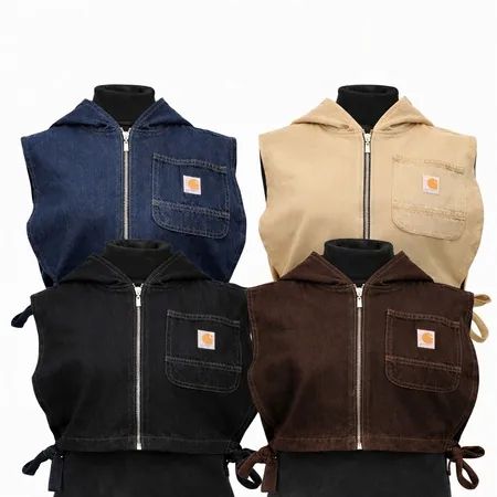 CR2051 Upcycled Cropped Hooded Denim Utility Vest