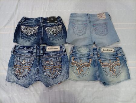 CR10634 Upcycled Mix Branded Mini Denim Shorts