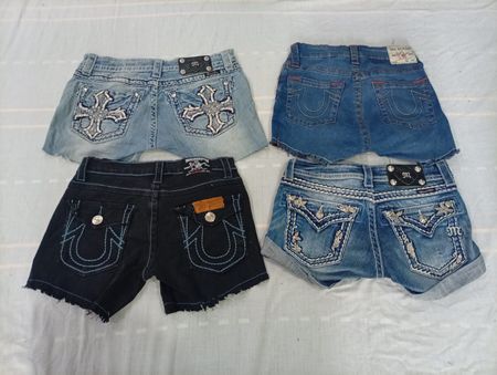 CR10686 Upcycled True Religion and Miss Me Mini Denim Shorts