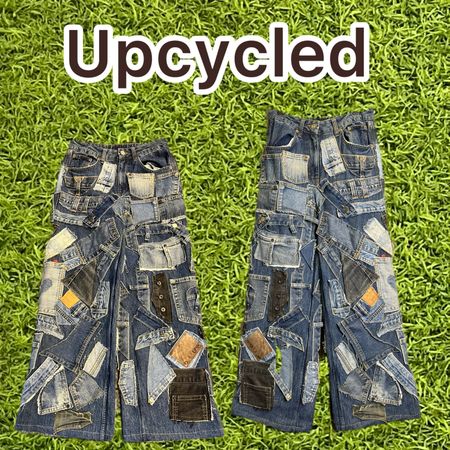 Pantalon Baggy en Patchwork de Denim Recyclé