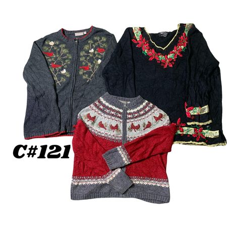 Wholesale Vintage Christmas Sweaters Bundle | 10pcs Women’s Holiday Cardigans Mix (Studio, Croft & Barrow S-3X) C#121