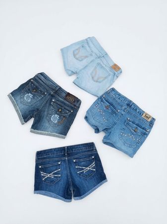 Women's Denim Shorts - Mixed Washes and Embellished Pockets(S-77)