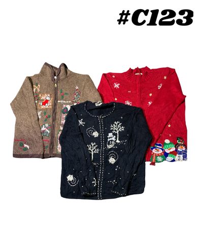 Wholesale Vintage Christmas Sweaters Bundle | 10pcs Women’s Holiday Cardigans Mix (Heirloom Collectibles, Victoria Jones M-2X) C#123