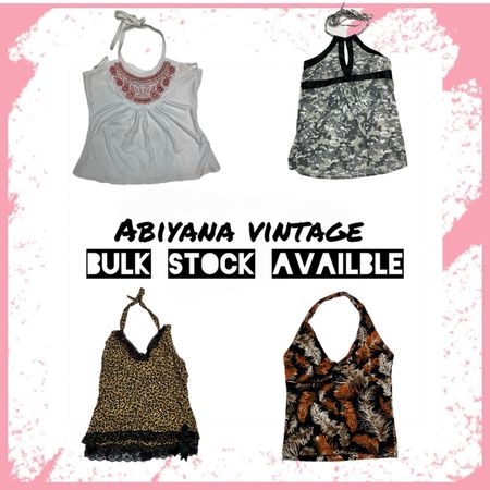 Y2K Halter Neck Tops - Vintage 90s Animal Print, Camo & Embroidered Halter Cami Bundle-AV-115