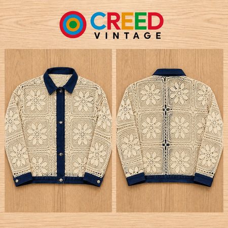 CR2271 UPCYCLED CROCHET LACE & DENIM JACKET